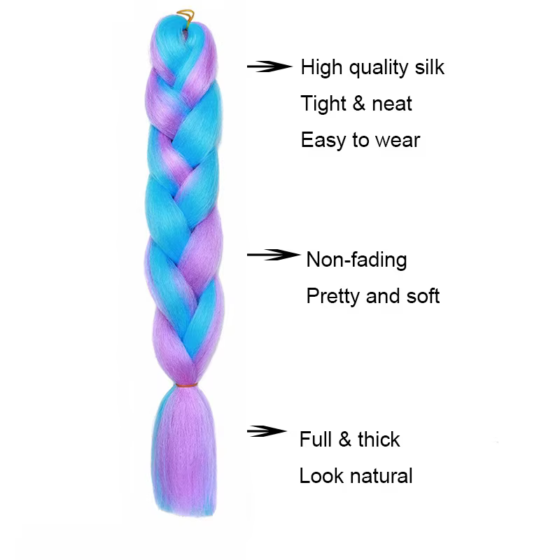 Extension capillaire synthétique tressée de 24 pouces, couleur ombrée arc-en-ciel, cheveux Jumbo ros