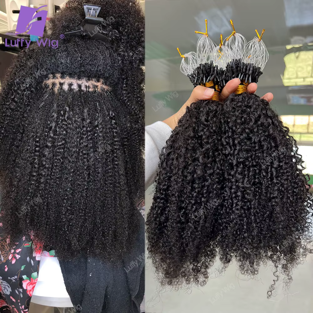 Extensions de Cheveux Humains Brésiliens Remy avec Micro Boucle, Mèches Afro Crépues et Bouclées, av