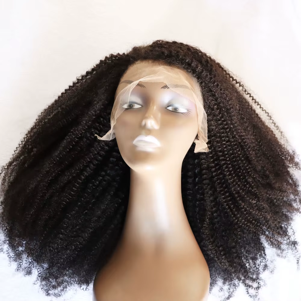Aliexpress 4C Afro crépus bouclés vierge Remy cheveux humains dentelle frontale fermeture perruque #