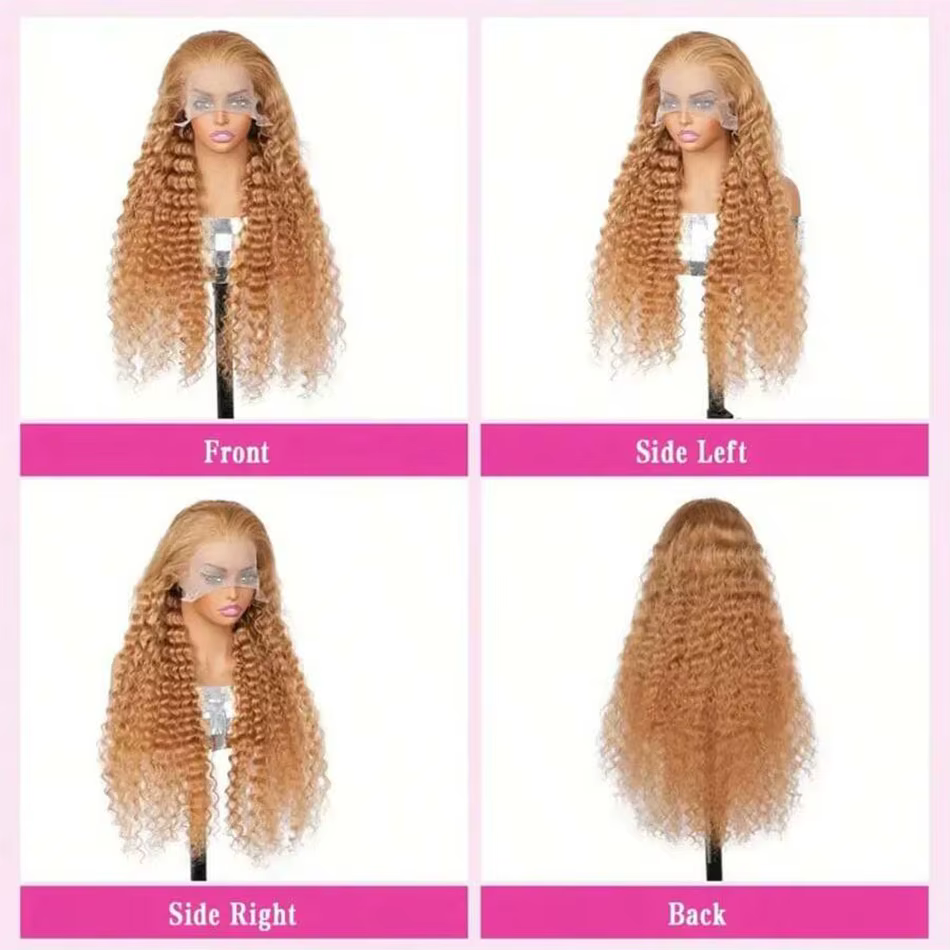 Perruque Lace Front Deep Wave 13x6 # Perruque Lace Front 27 Blond Miel Ondulée 30 Pouces Densité 200