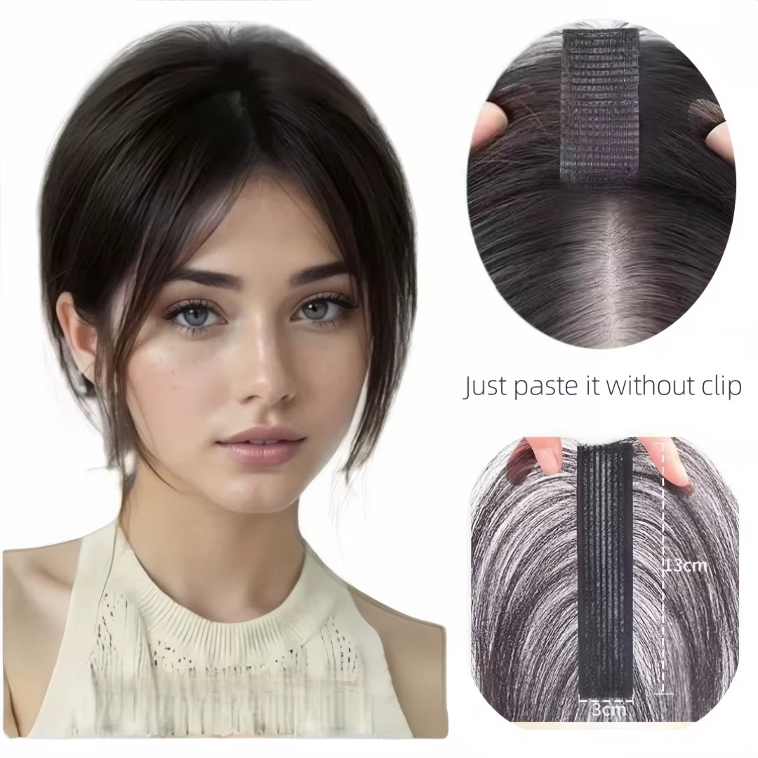 No Clip Toppers frange de cheveux humains amélioré pâte magique Toppers de cheveux frange pour les f