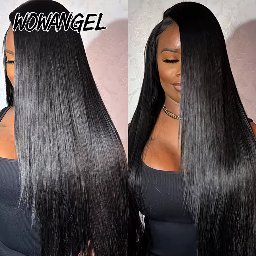 WOWANGEL Perruques lisses noires profondes 13x6 HD Lace Front, 100% cheveux humains, pré-épilées, sa