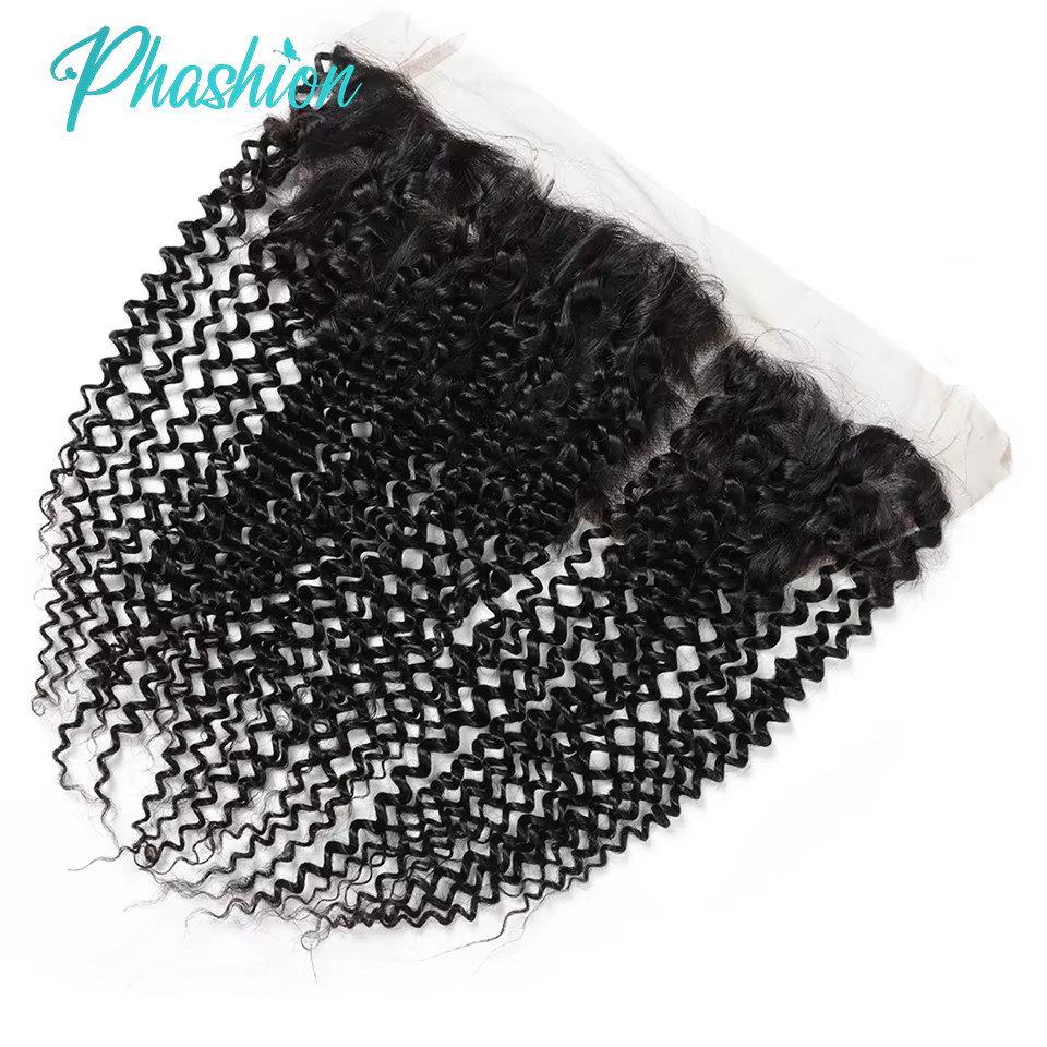 Phashion crépus bouclés oreille à oreille 13x4 dentelle frontale transparente suisse 4x4 fermeture p