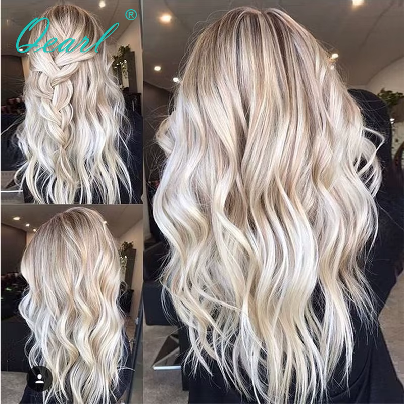 Qearl-Perruque de Cheveux Humains Naturels, Brun Clair, Mèches Blondes Agaçantes, Full Lace, Ultravi
