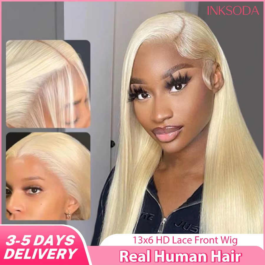 Perruque Lace Frontale 40 pouces en Cheveux Humains Blond 613 Lisse, avec Lace Frontale Transparente