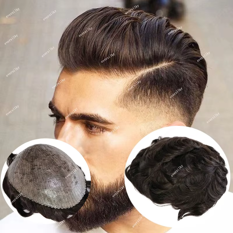 Perruque toupet de cheveux humains pour hommes, ligne de cheveux naturelle, marron, blond, noir, mic