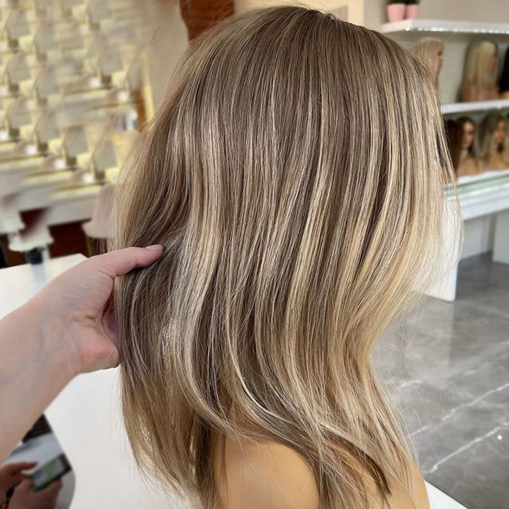Perruque brésilienne naturelle, cheveux lisses, à reflets, colorés, bruns, ombrés, blonds, 360, avec