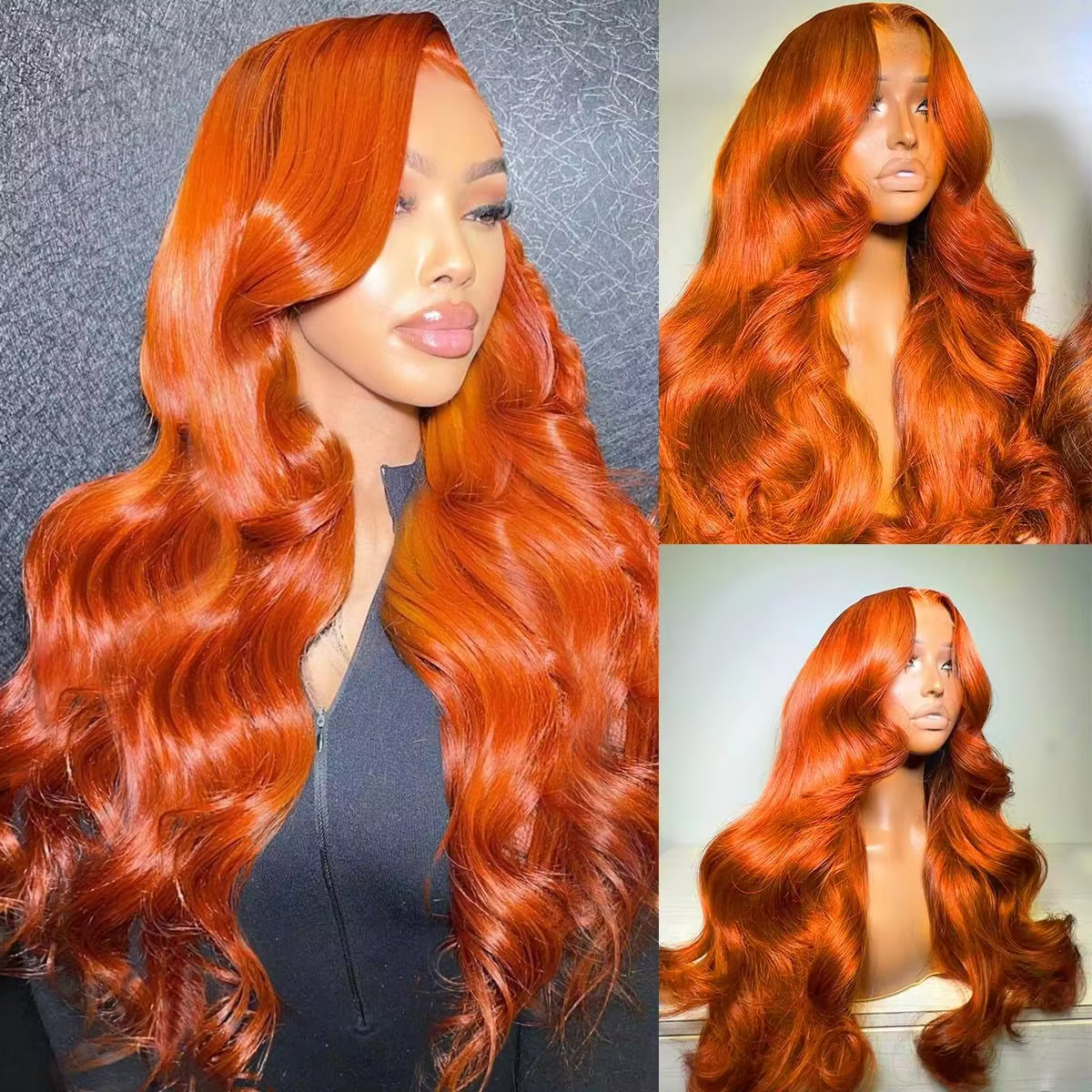 Perruque Lace Front HD 13x6 en Cheveux Humains, Ondulation Body Wave, Couleur Gingembre Orange, Dens