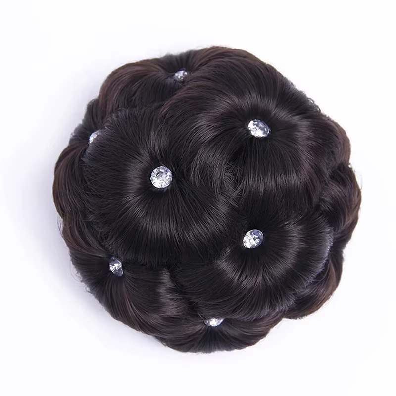 Chignon synthétique avec strass colorés et brillants pour femme, pince à cheveux en forme de bourgeo