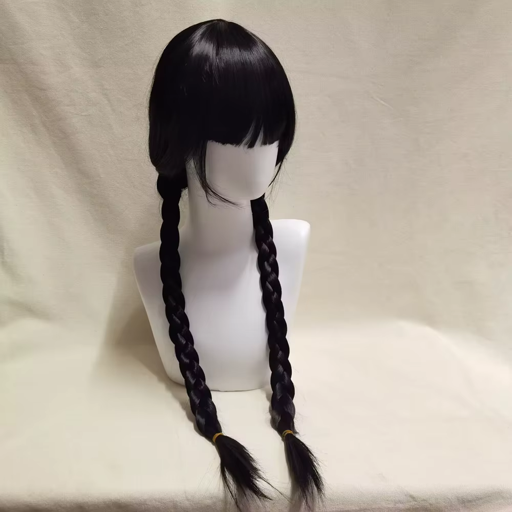 Perruque de Cosplay synthétique longue tressée noire, perruque synthétique résistante à la chaleur a