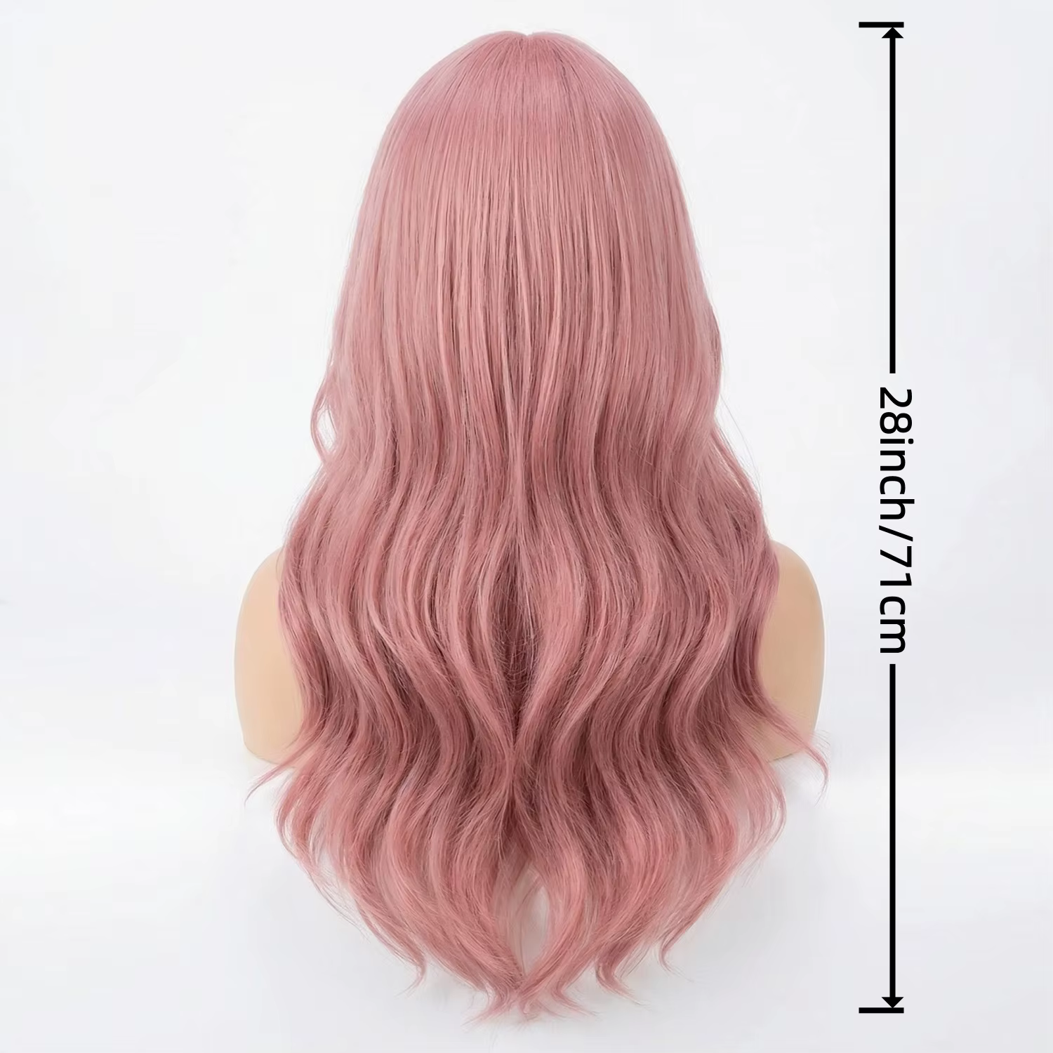 Perruque longue bouclée rose de 28 pouces, perruque synthétique pour femme, franges droites rose fon