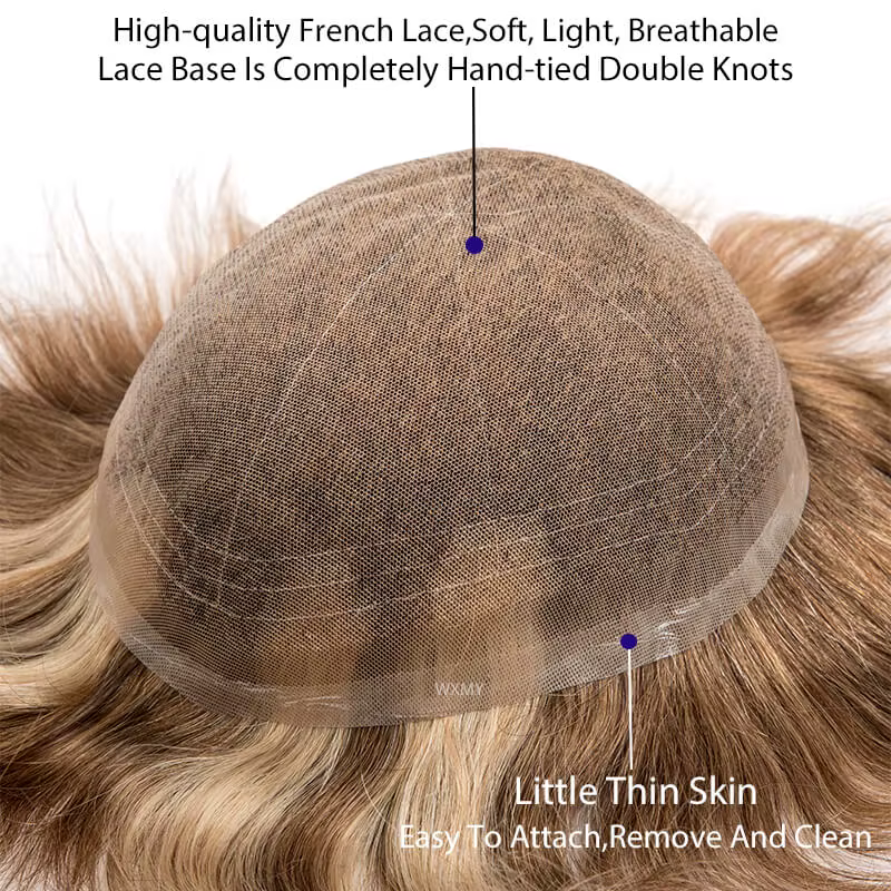 Base de dentelle française complète prothèse de cheveux masculins toupet respirant pour hommes perru