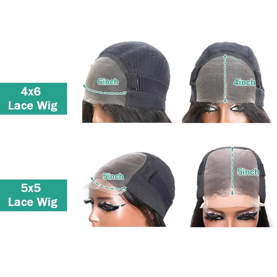 5x5 sans colle vague profonde prêt à porter dentelle fermeture perruques cheveux humains pré plumés 