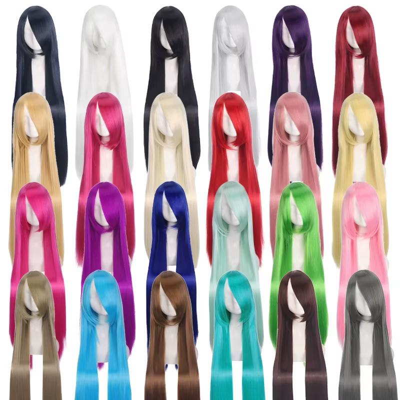 Perruque synthétique pour femmes à frange droite colorée de 40 pouces adaptée aux fêtes de vacances,