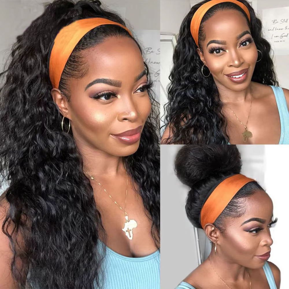 Perruque Brésilienne Naturelle Remy Ondulée, Cheveux Humains, Bandeau Sauna, Entièrement Faite à la 