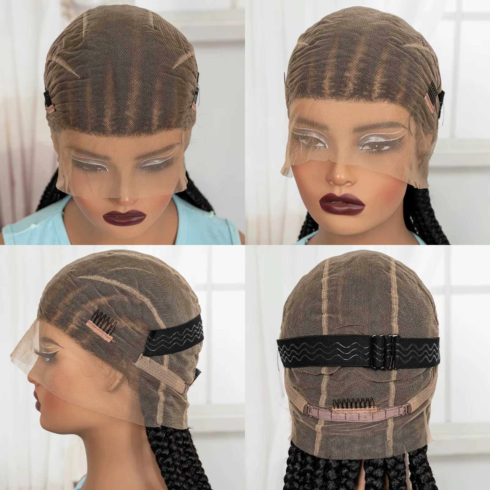 Perruques tressées Full Lace Cornrow 32 pouces, perruques synthétiques tressées sans nœuds, tresses