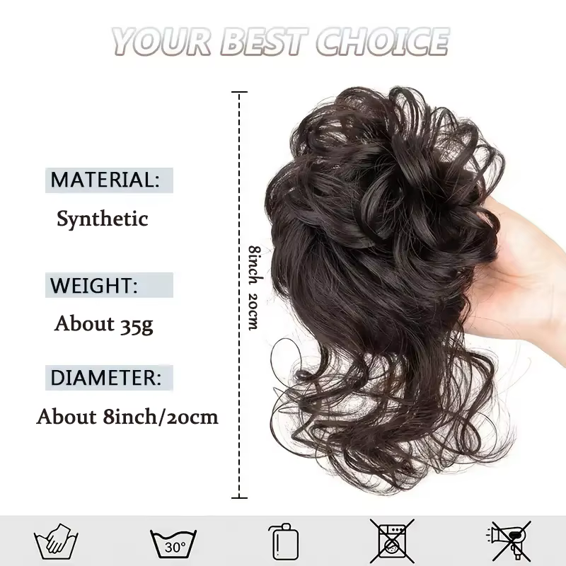 Chignon synthétique élégant bouclé en caoutchouc élastique, moelleux, facile à coiffer, adapté à un
