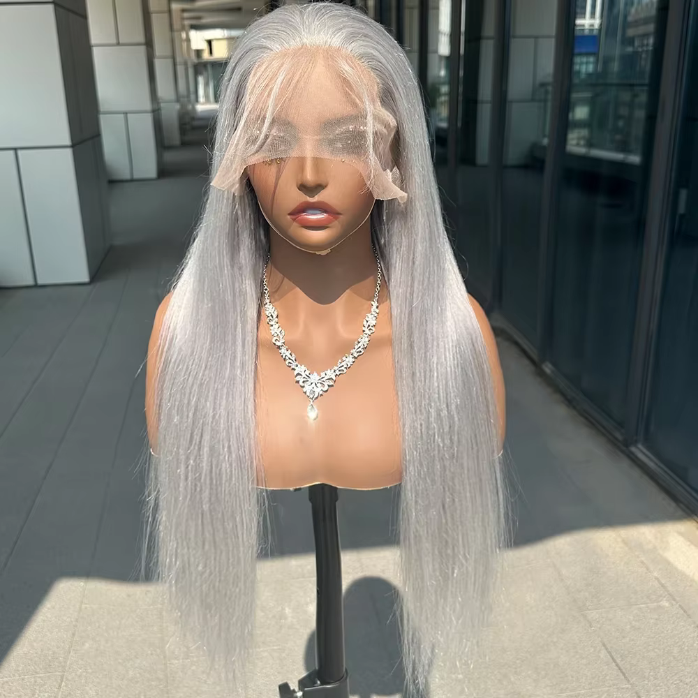 Perruques en cheveux humains gris argenté 13x6 avec dentelle frontale, perruques frontales HD grises
