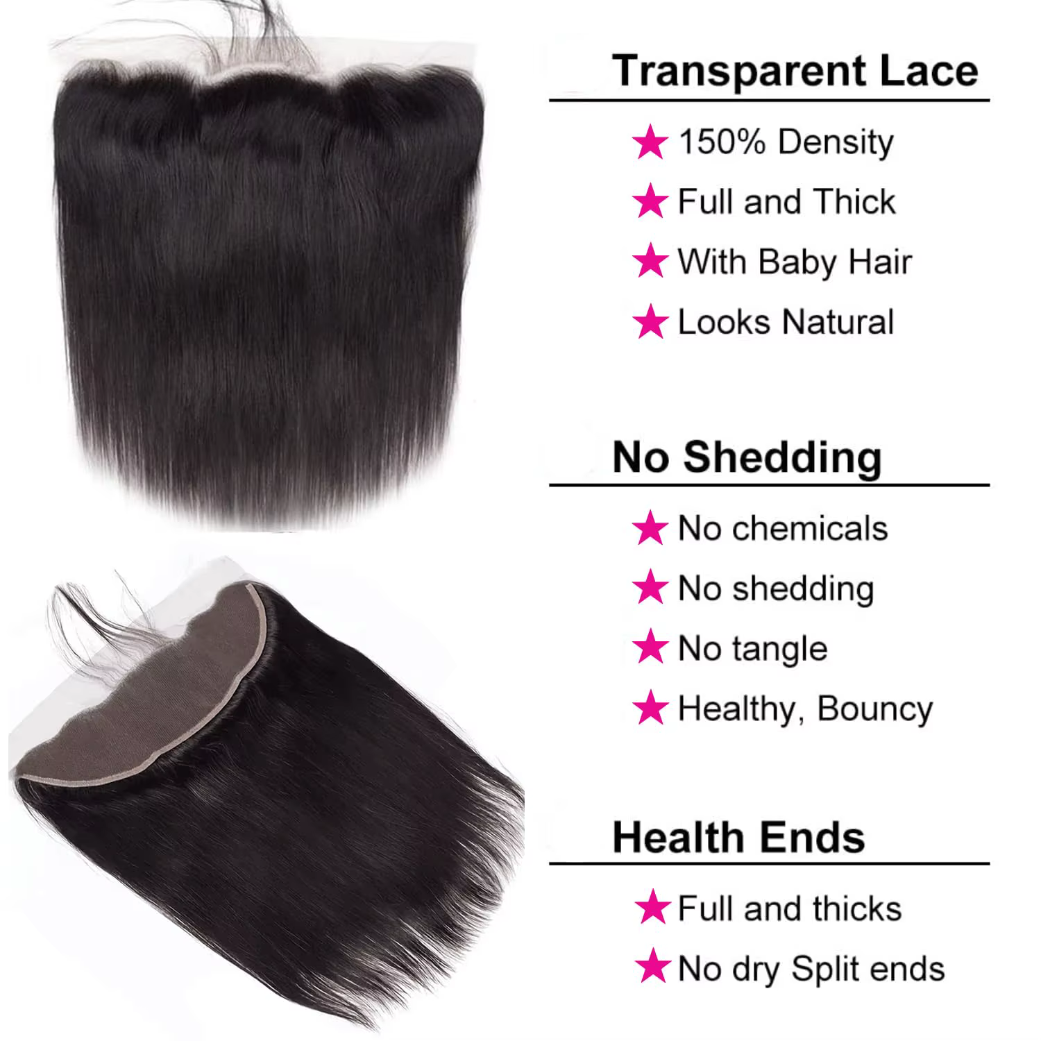 Cheveux humains lisses, 3 paquets avec frontal en dentelle 13x4, paquets de cheveux brésiliens vierg