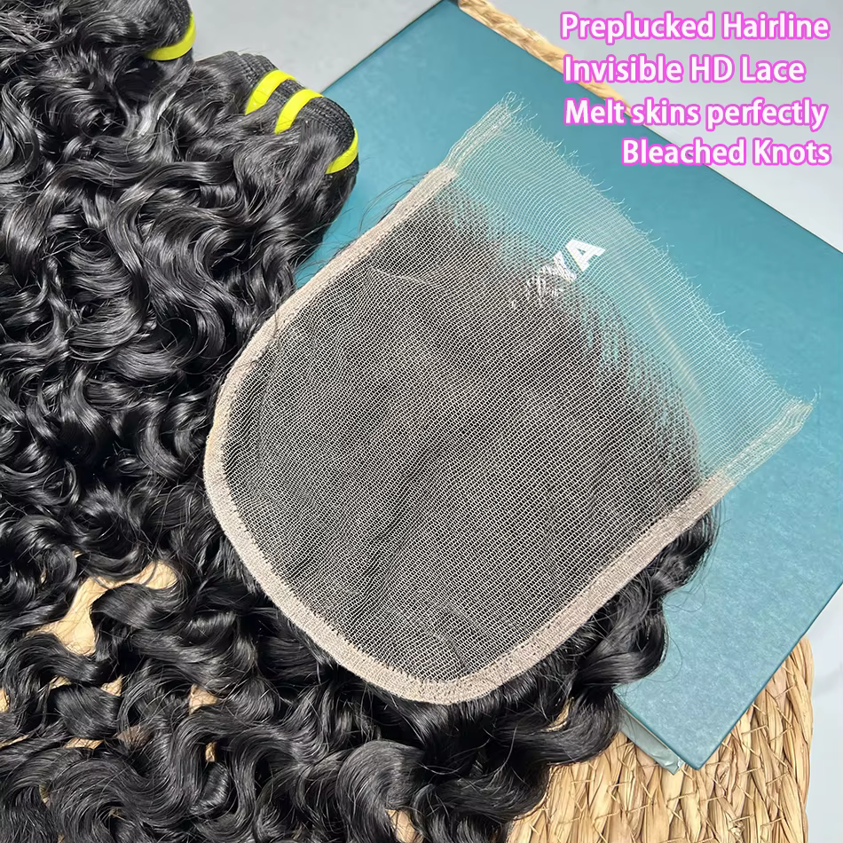 Paquets bouclés birmans avec fermeture en dentelle transparente 5x5 HD 100% cheveux humains # Extens
