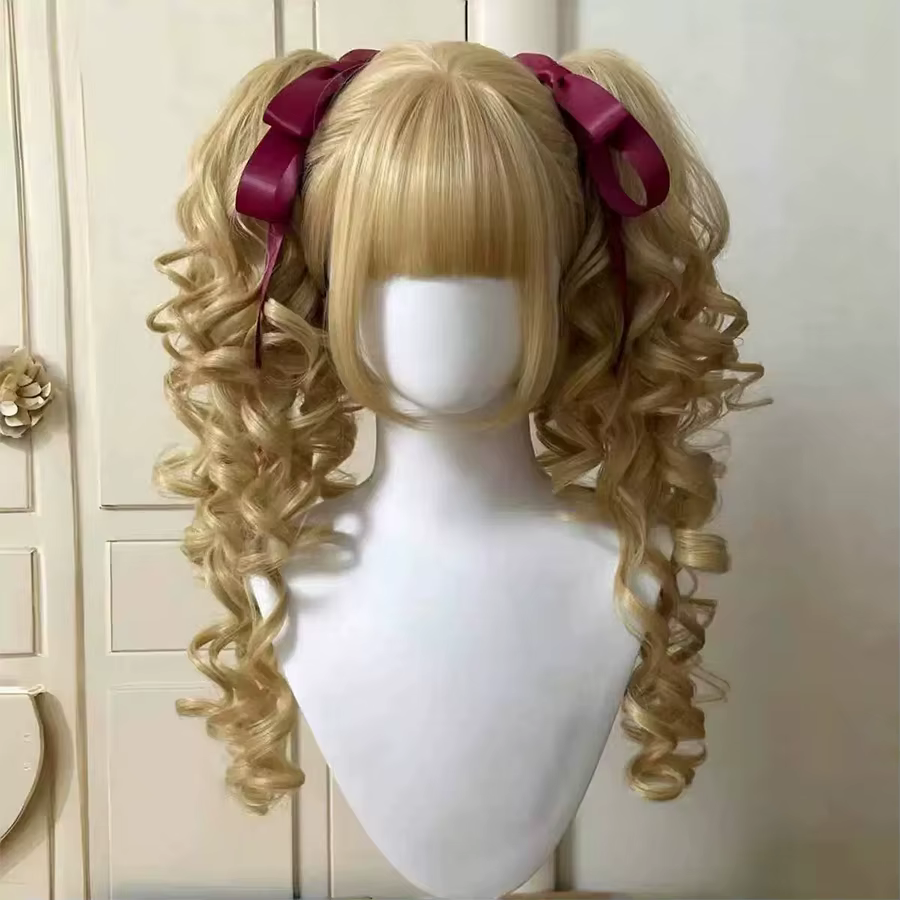 Perruque synthétique bouclée romaine Lolita avec frange, perruque Anime dorée Oberl pour femme, perr