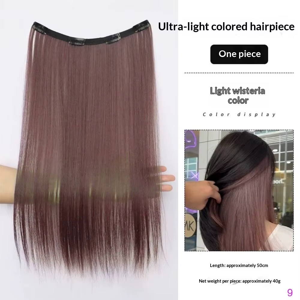 Extensions capillaires synthétiques colorées à clipser, longues et lisses, avec mèches à la mode, po