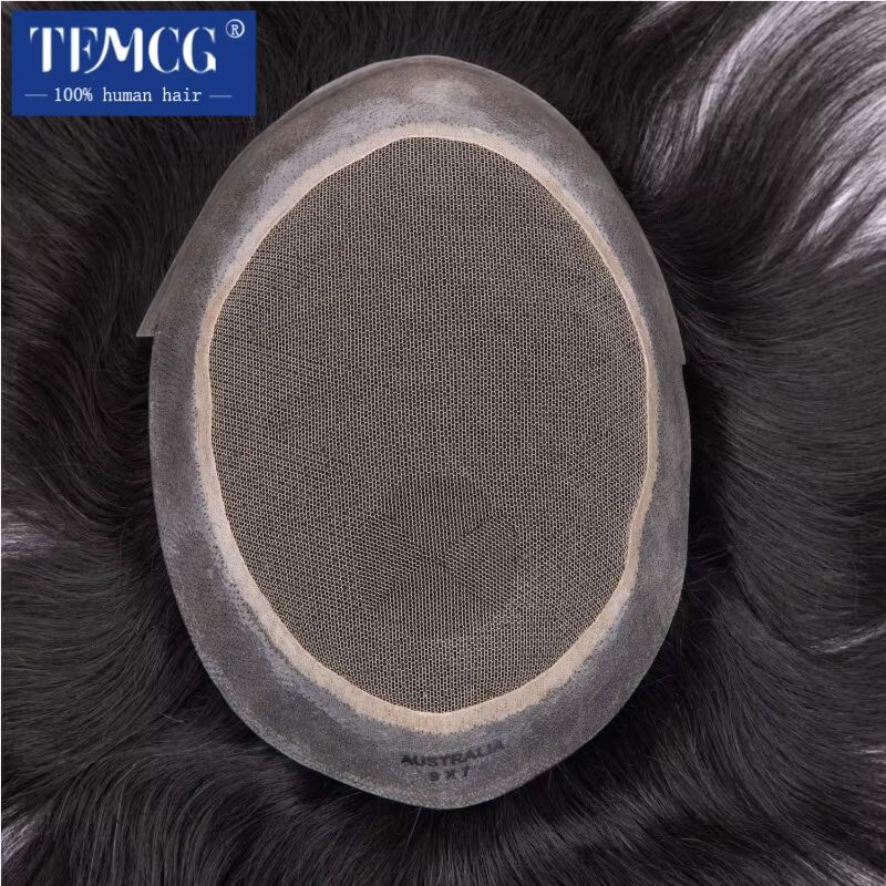 Australie mâle cheveux prothèse dentelle PU Base respirant naturel délié naturel naturel cheveux hum