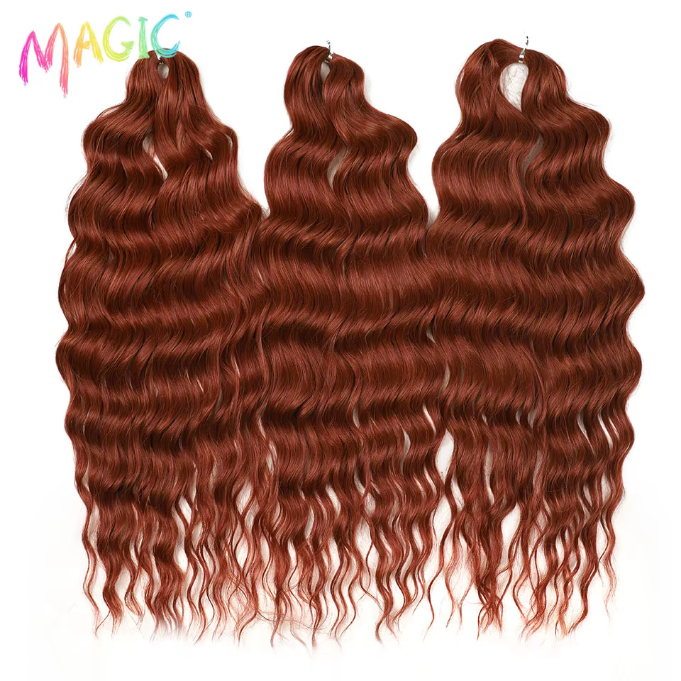 Extensions de cheveux synthétiques ondulés Magic 24 pouces, 3 pièces, rouge cuivre, résistantes à la