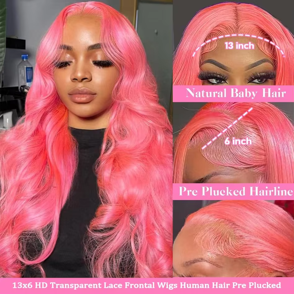 Pink Human Hair Wig Body wave Lace Front Wig 13X4 13X6 Hd Lace Frontal Wig Brazilian Hair 38 Inch Co