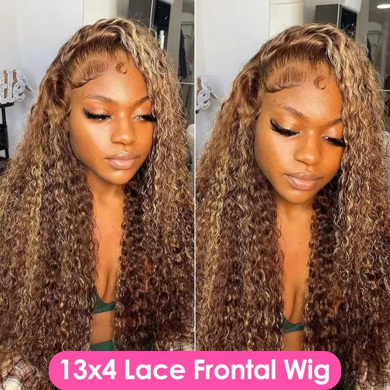 Perruque Lace Frontale en Cheveux Humains Ondulés Ombrés 250 Densité 30 Pouces, Effet Deep Wave, Den