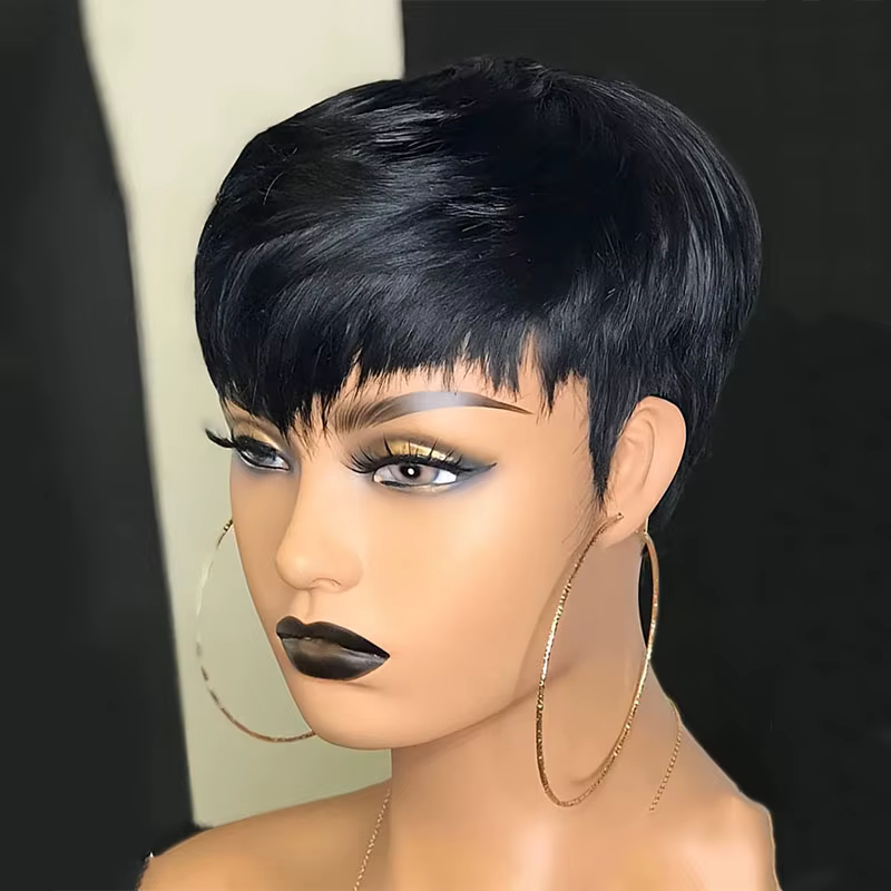 Perruque courte brune perruques de cheveux humains brun chocolat perruques courtes coupe lutin avec 