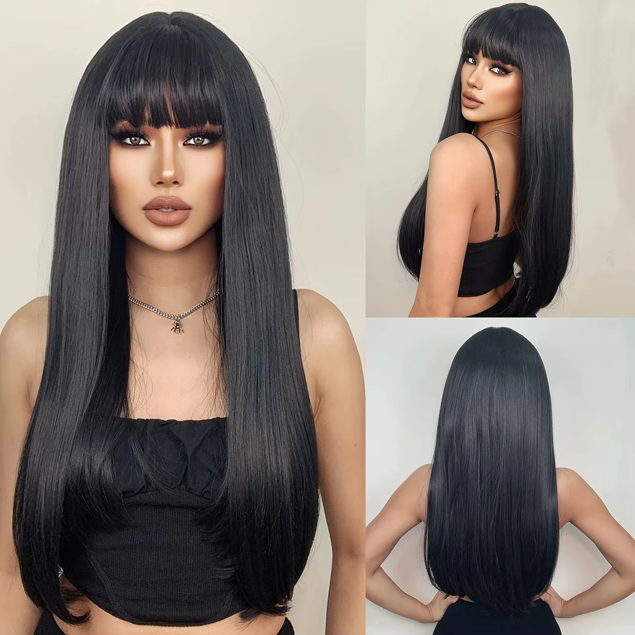 Perruque synthétique couleur vin rouge avec cheveux longs bouclés et frange pour un usage quotidien