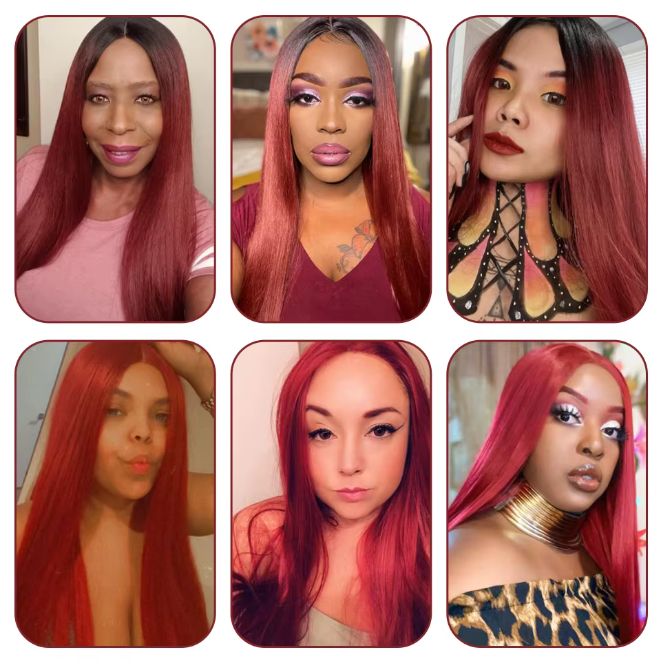 Perruque Bob Lace wig brésilienne naturelle lisse, cheveux longs, brun, rouge, partie T, perruque La