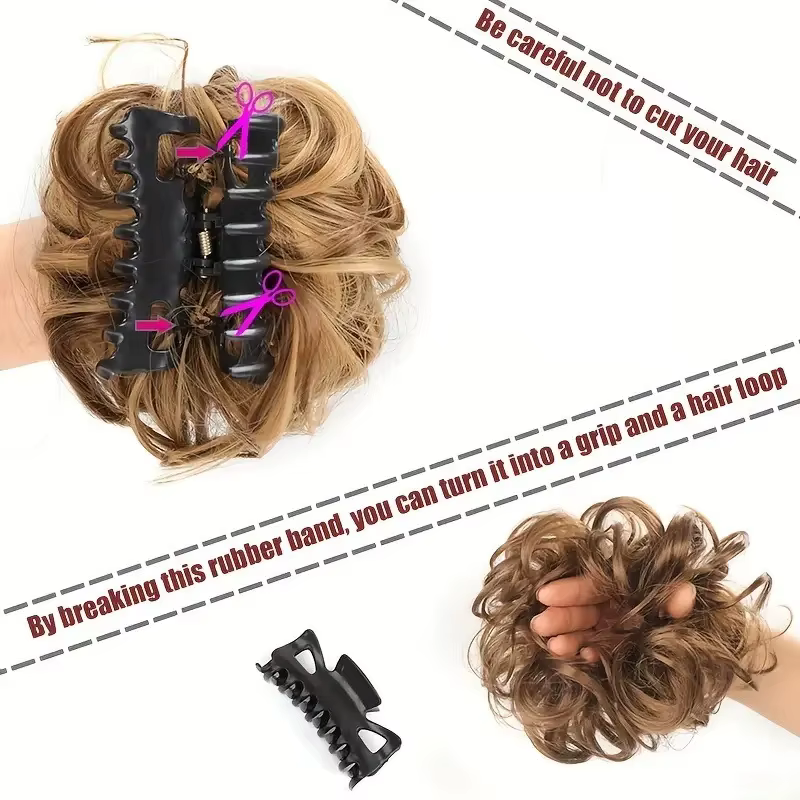 Chignon synthétique en désordre pour femmes, Extension capillaire courte, bouclée, ondulée, noire, B