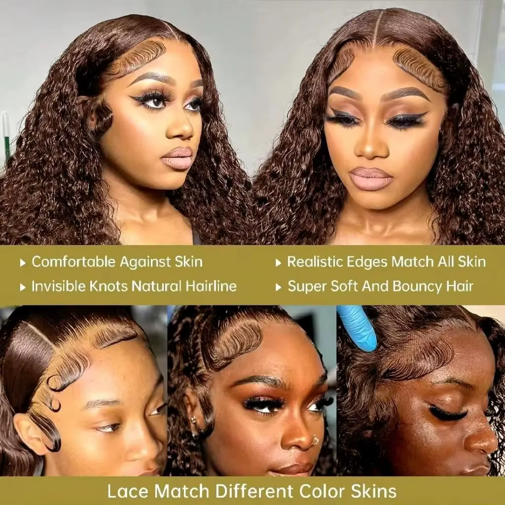 Perruque Lace Front HD 13x6 en Cheveux Humains, Densité 250%, Brun Chocolat, Bouclée Profonde, Ondul