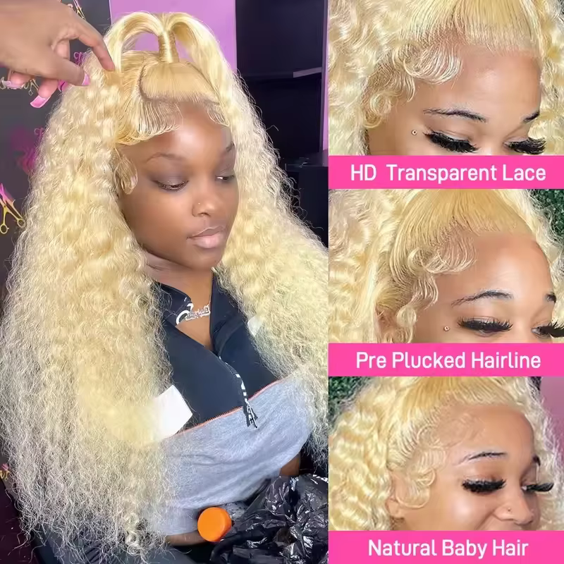 Perruques de 38 pouces en cheveux humains blonds, Lace Front Deep Wave 613 Blonde, dentelle HD 13x6,