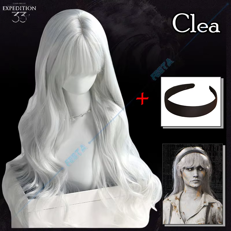Clea Clair Obscur expédition 33 Cosplay perruque Dessendre femmes argenté blanc cheveux longs Simple