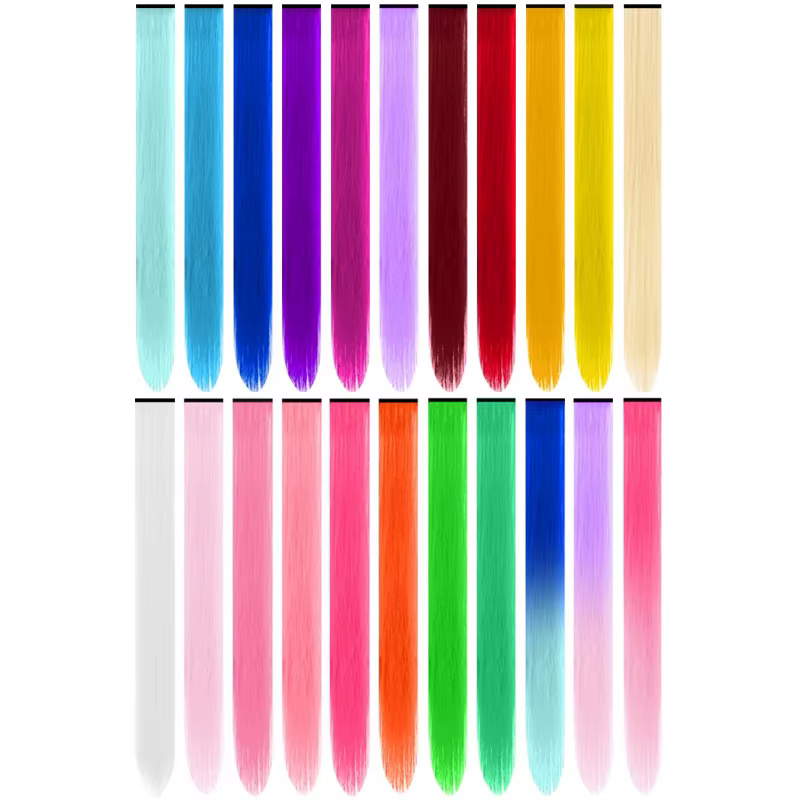 Extensions capillaires synthétiques à clips multicolores, postiches arc-en-ciel de 22 pouces pour fi
