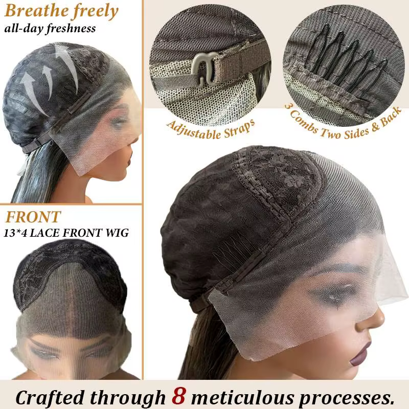 Perruque Lace Front Ombrée Blonde avec Mèches, Perruques Lisses pour Cosplay Lolita, Usage Quotidien