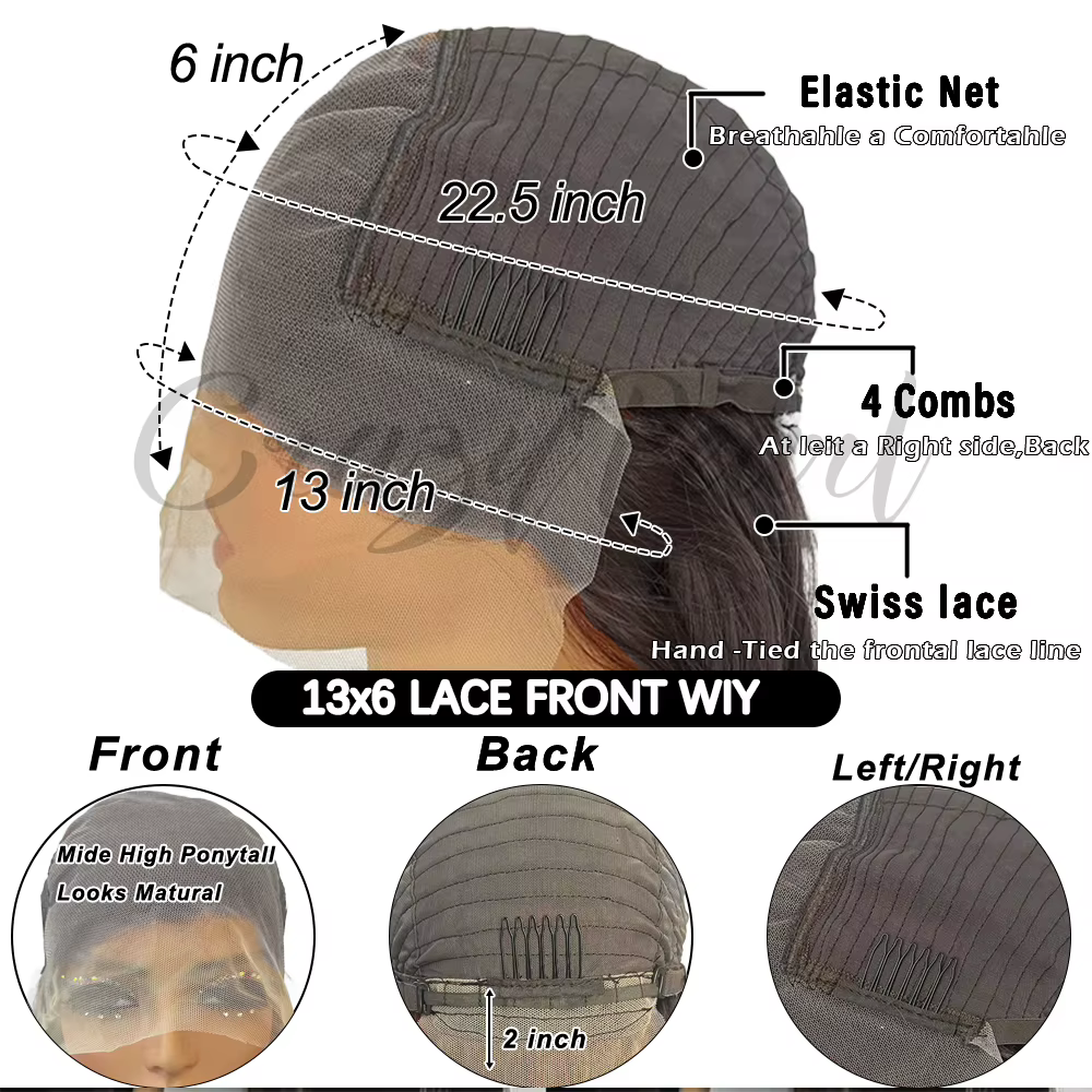 Perruques Lace Front 13x6 en Cheveux Humains pour Femmes, Densité 250%, HD Transparentes, Lisses, Pr