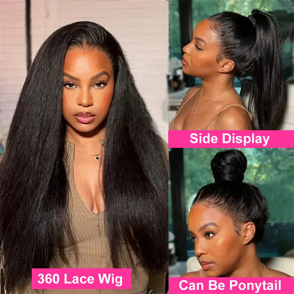 Perruque Lace Front sans colle Yaki Straight, Perruque Lace Frontal Closure 13x4 Kinky Straight, Per