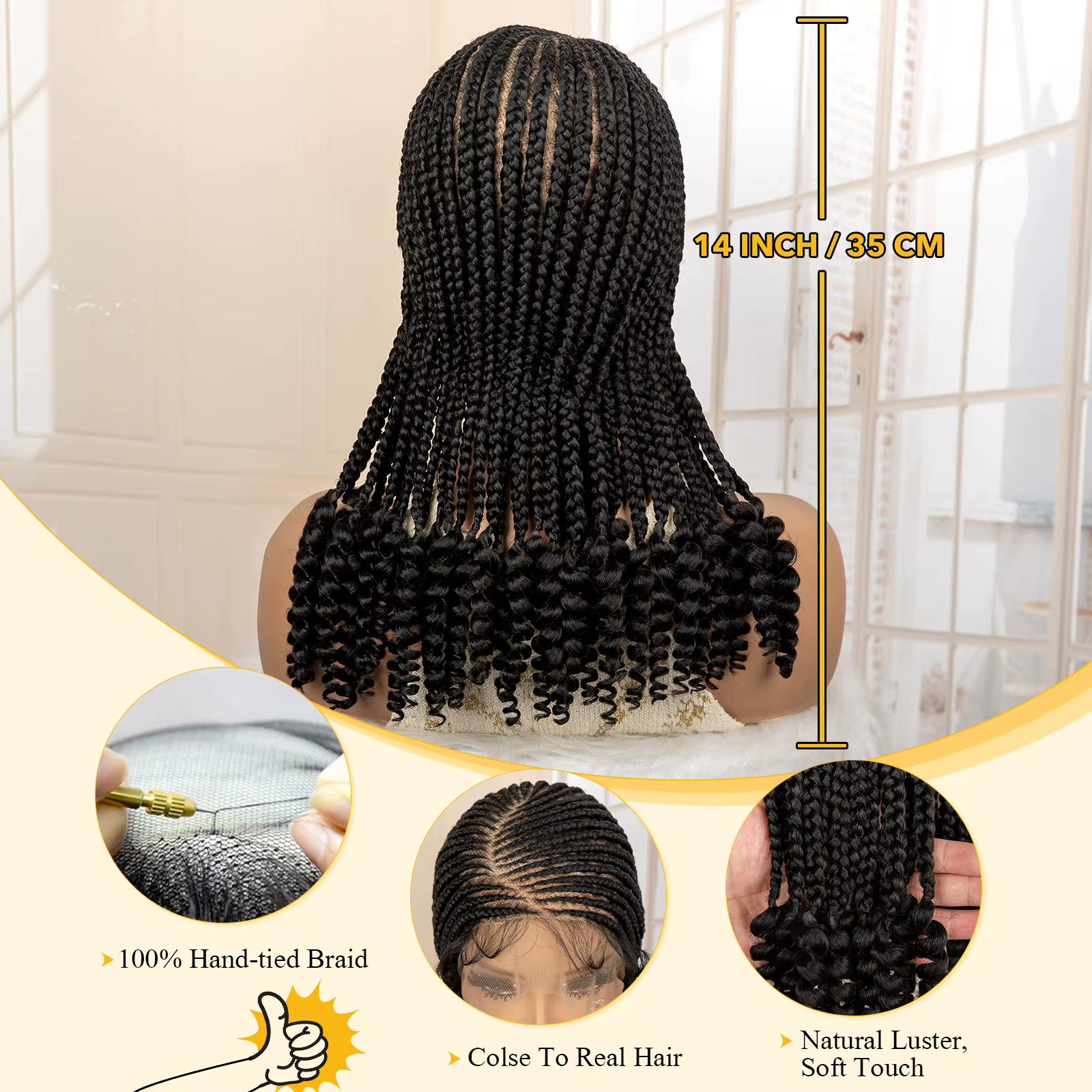 Perruque tressée pleine dentelle avec extrémités bouclées, tresses synthétiques Cornrow pour femmes