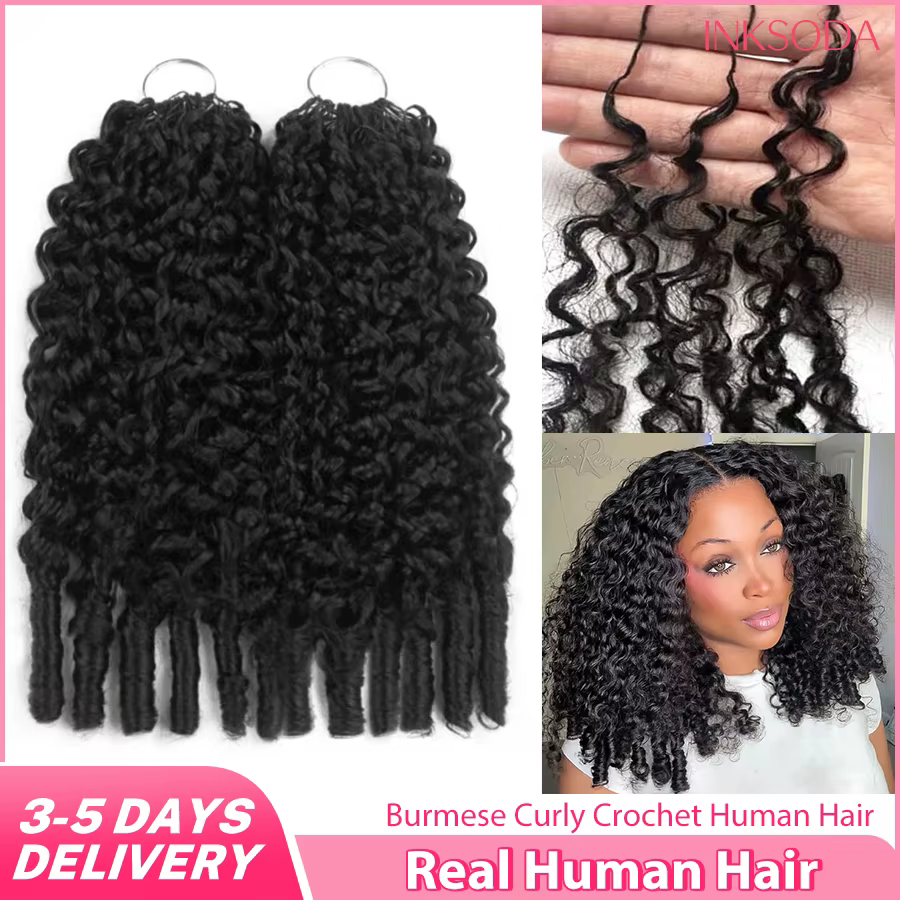 Extensions de cheveux humains bouclés birmans au crochet, sans nœuds, pré-séparées, noir naturel, te