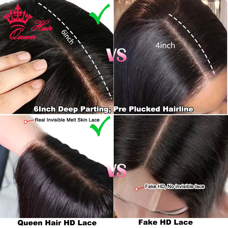 Queen Hair Bone Straight HD 2x6 Lace Closure Wig Kim K Deep Part Lace Raw Human Hair HD Invisible La