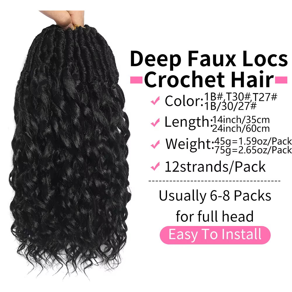 Faux Locs profonds Crochet cheveux pour femmes noires 7 paquets pré-bouclés déesse Locs Crochet chev
