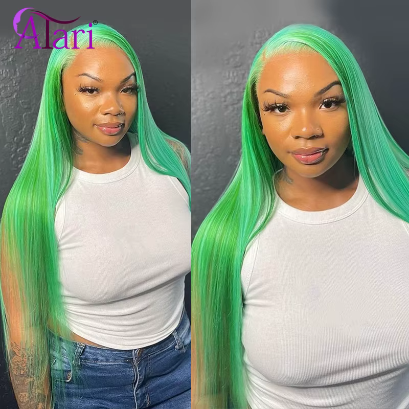 Perruques de cheveux humains Body Wave, vert menthe ombré, perruque droite 613, dentelle transparent