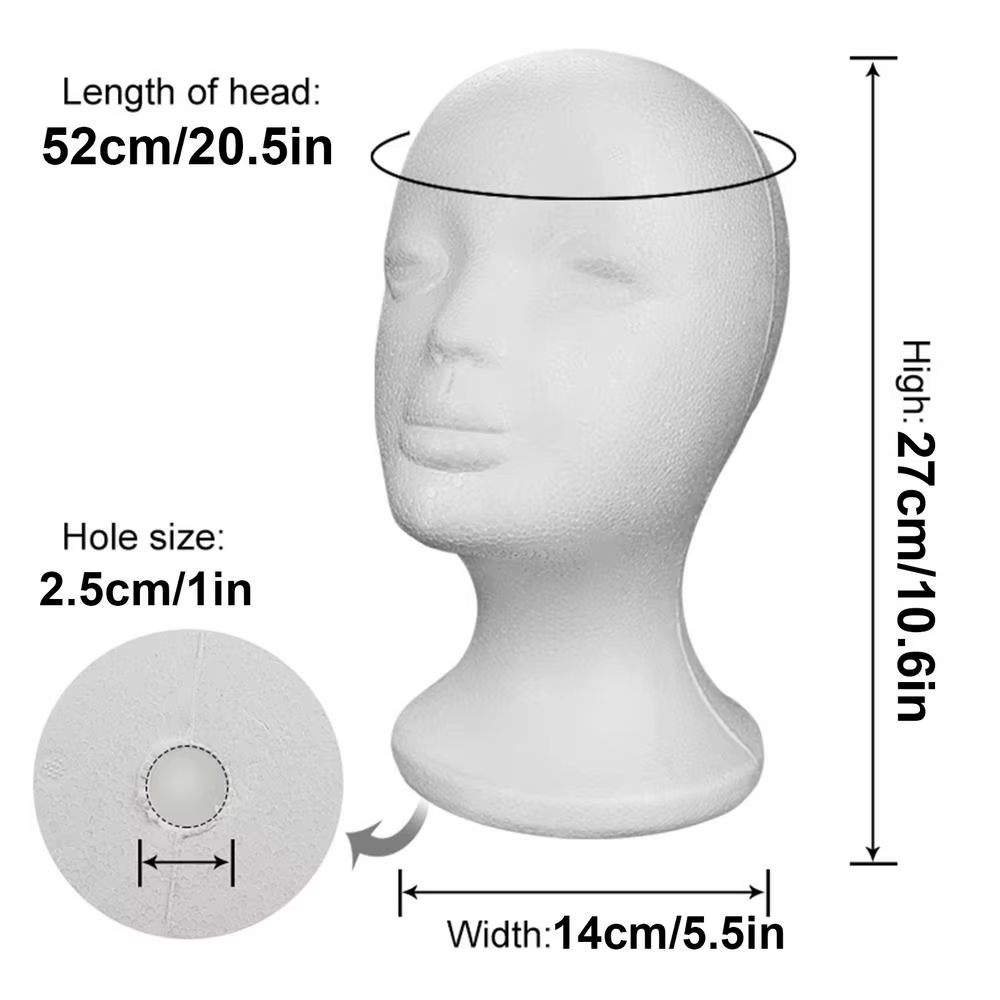 Tête de mannequin en polystyrène pour perruques, modèle féminin, support stable pour présentation de