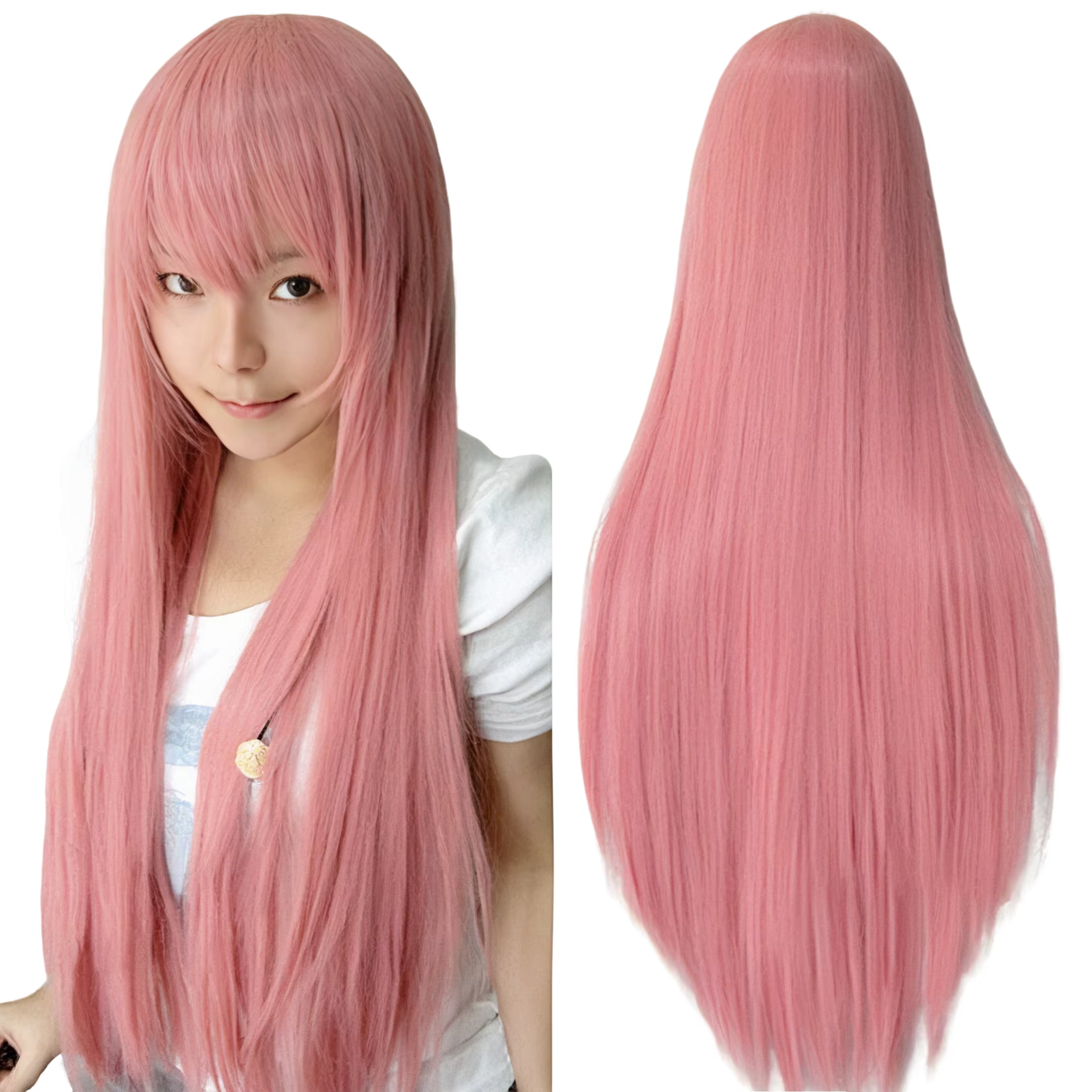 Perruque de Cosplay synthétique lisse de 80cm, postiche Lolita blanche violette verte argent rose av