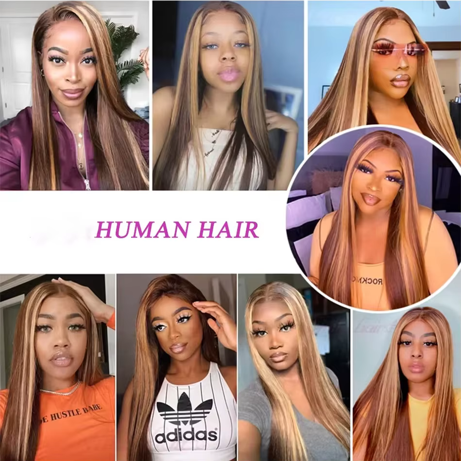 Hd 13x6 mettre en évidence perruque cheveux humains miel blond brun couleur dentelle avant perruques
