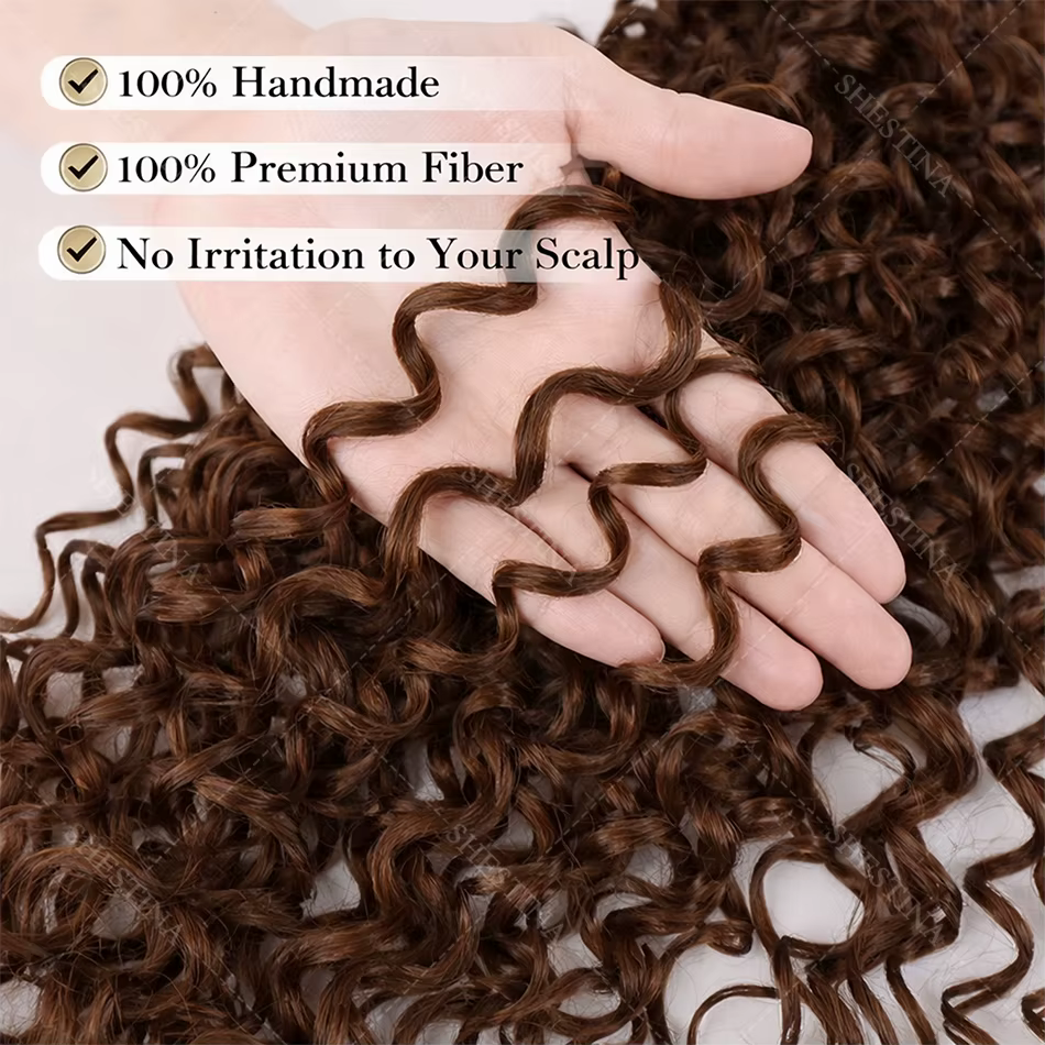 Brun foncé vague profonde Crochet cheveux humains Invisible sans noeud pré-bouclé bouclés plume Croc